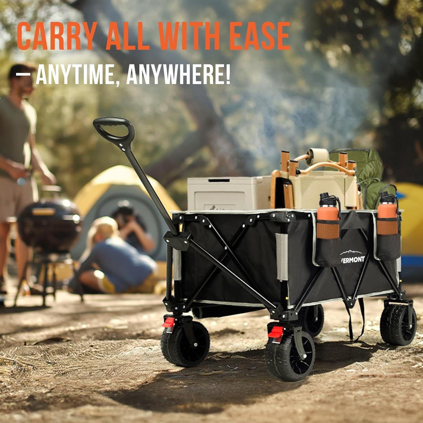 Overmont Festival Camping Trolley on Wheels - Heavy Duty Folding Beach Wagon Cart with Extra Wide Wheels, 330lbs Capacity, Adjustable Handle, Portable