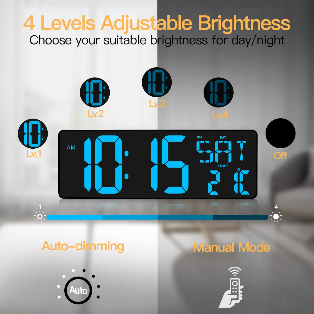 XREXS Large Digital Wall Clock with Remote Control, 16.5 Inch LED Large Display Count Up & Down Timer, Adjustable Brightness Alarm Clock with
