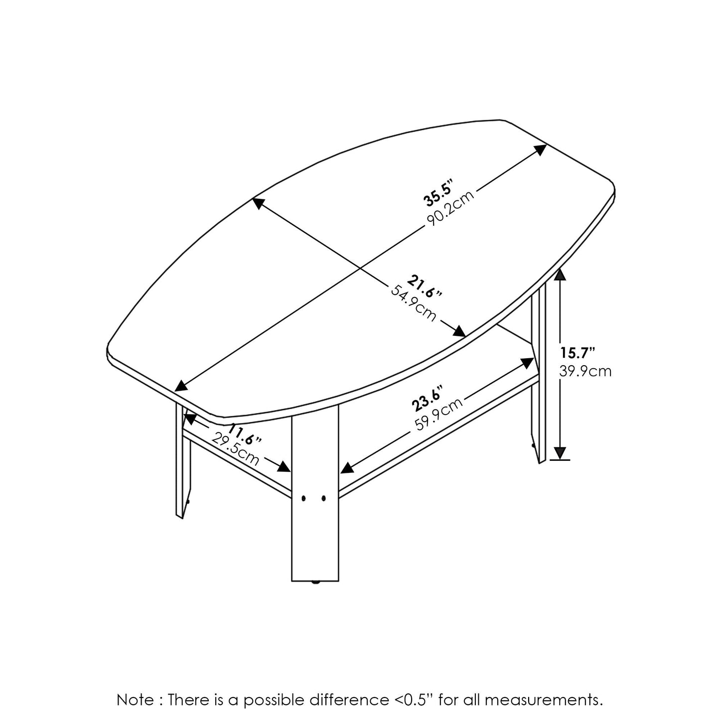 Furinno SIMPLE DESIGN Coffee Table, Small Coffee Table wih Open Shelf, Side Table, for Living Room, Home Office, Dark Walnut