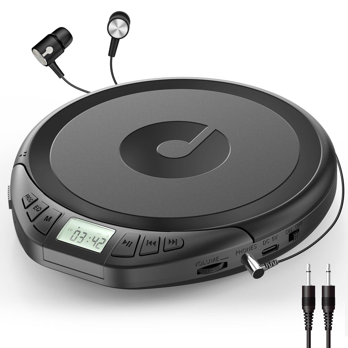 Gueray CD Player Portable Personal CD Players with Headphones LCD Display Anti-Skip Protection HiFi Classic CD Music Player Support PROG Memory