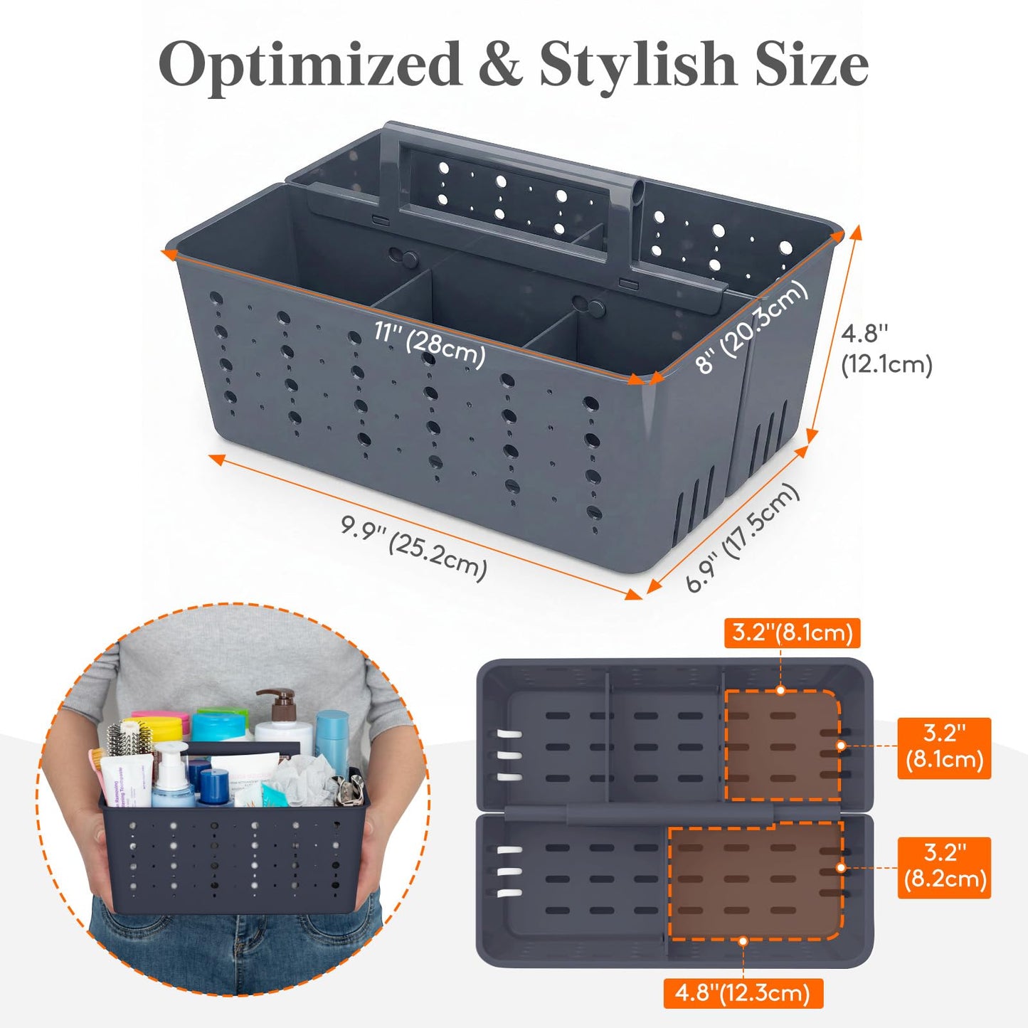 Lifewit Plastic Shower Caddy with Compartments and Handle, Slate Blue
