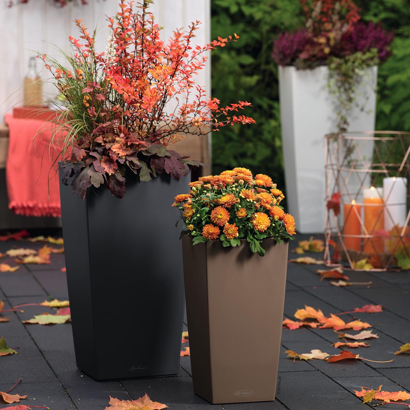 Lechuza CUBICO Color 30 Self Watering Planter Garden Plastic Indoor and Outdoor Flower Plant Pot with Drainage Hole H56 L30 W30 cm Nutmeg