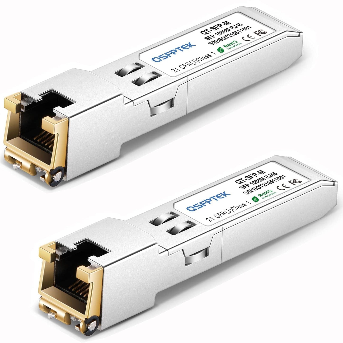 QSFPTEK 2Pack 1000BASE-T RJ45 Copper SFP Transceiver, SFP to RJ45 SFP 1G SFP-T Module for Cisco GLC-T/SFP-GE-T, Ubiquiti UF-RJ45-1G, Meraki