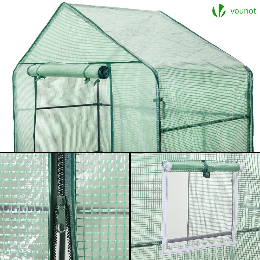 VOUNOT? Walk In Greenhouse with Shelves, Portable Plastic Green House for Garden & Outside, Large Growhouse, Green 143x73x195cm