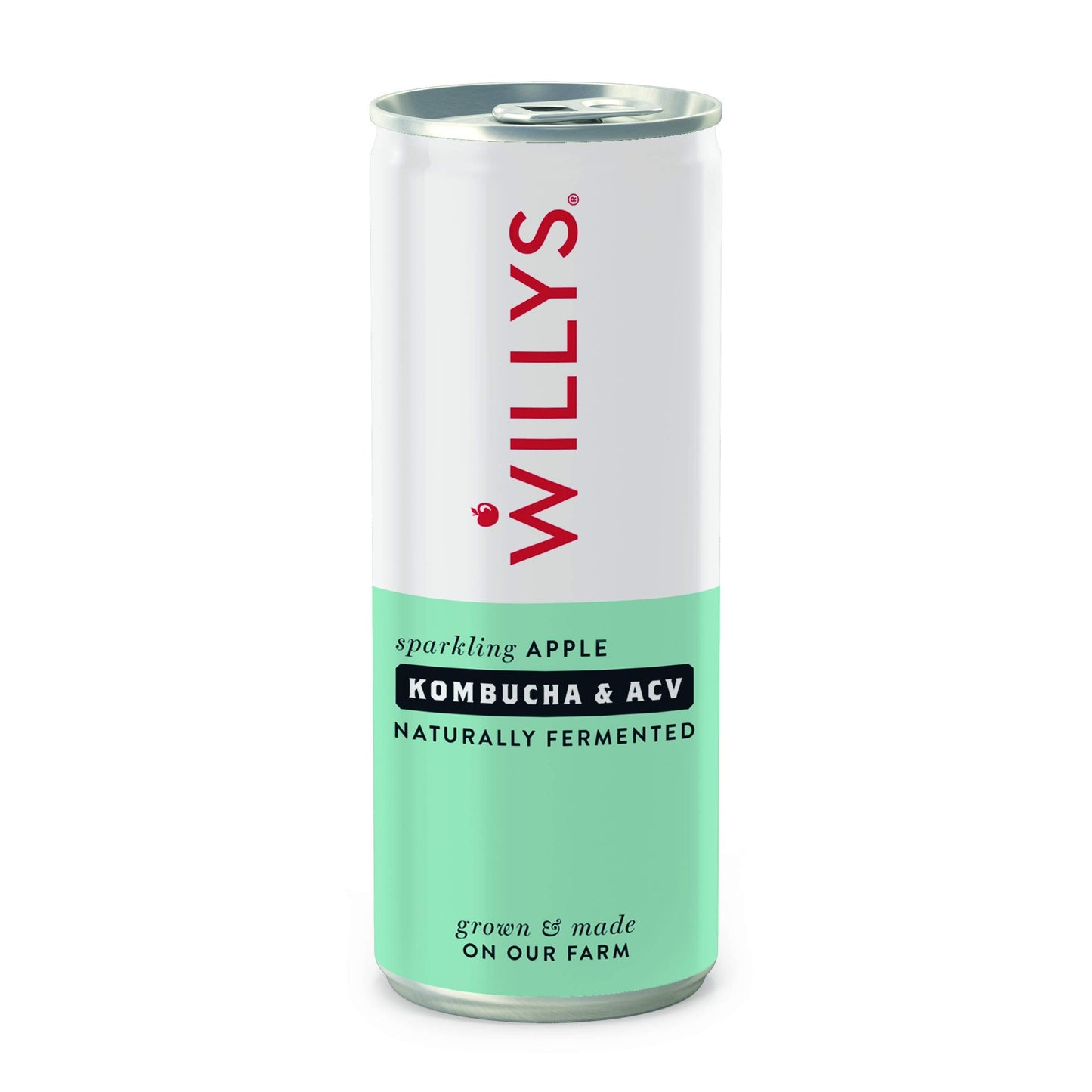 WILLY'S Apple Kombucha & Apple Cider Vinegar - Probiotics For Detox & Gut Health - Vegan & Gluten Free - 12 x 250ml Cans - Sustainable ACV
