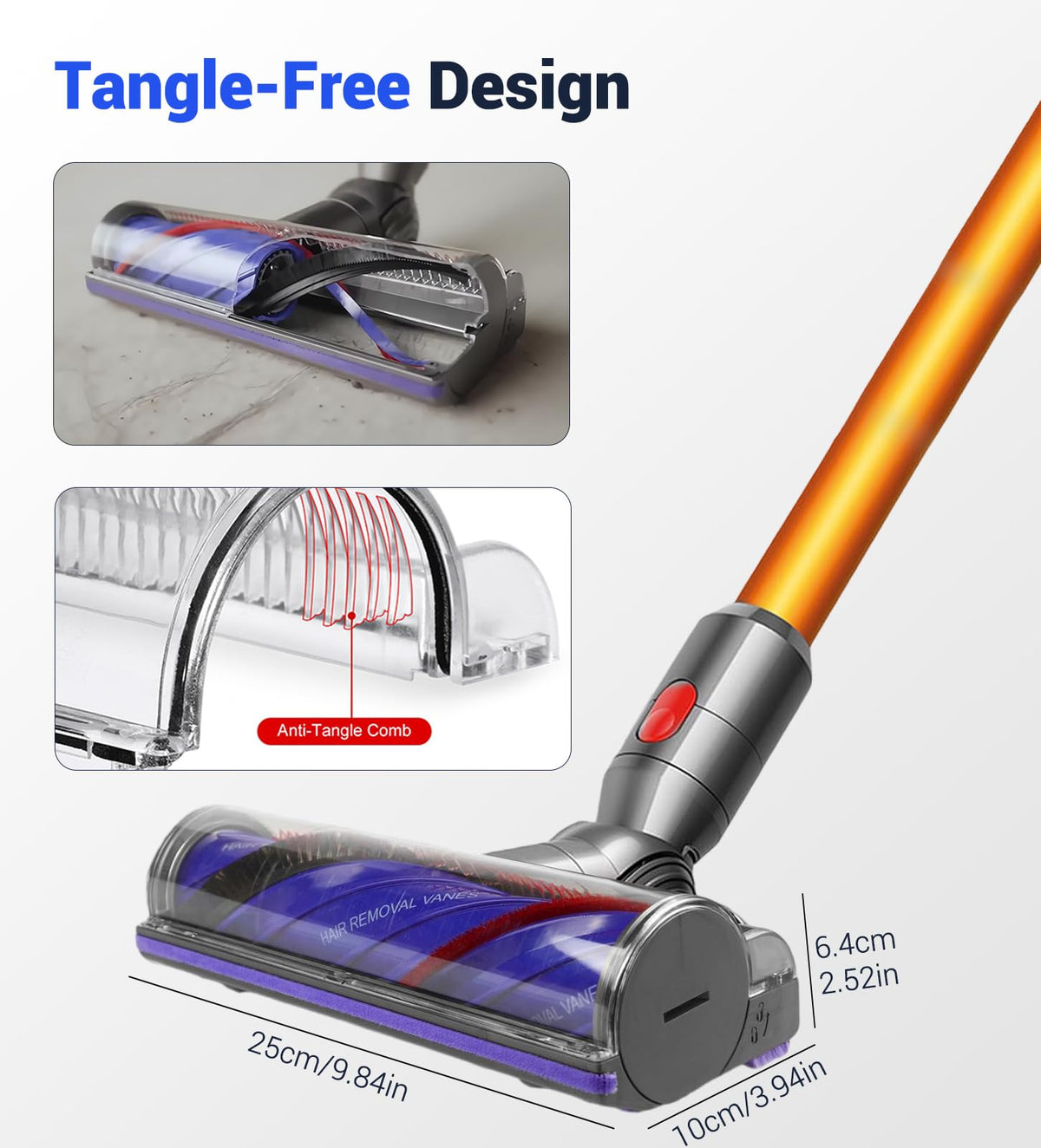 DAMAIYI Upgrade Anti-Tangle Brush Head Compatible with Dyson Vacuum V7, V8, V10, V11, V15 - High Torque 50W Direct Drive Cleaner Head, Head
