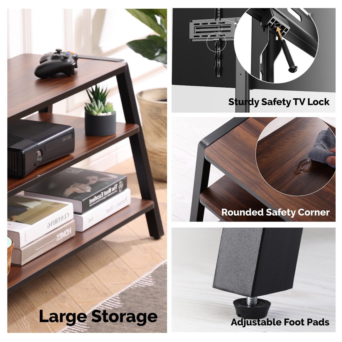 FITUEYES TV Stand Cabinet with Bracket for 37" - 70", Golden Walnut