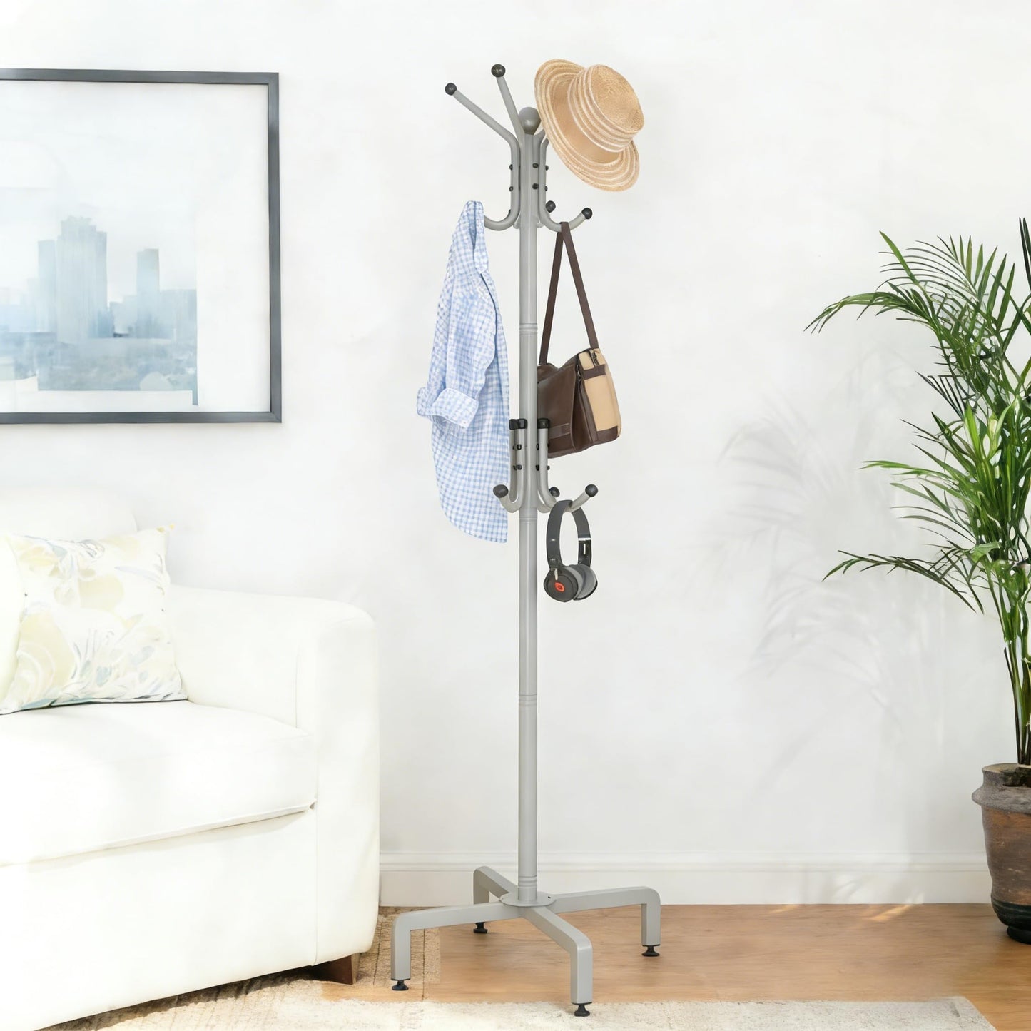 dongliangqinying Metal Freestanding Coat Rack, 3-Tier Coat Stand with 12 Hooks, Non-Slip Black Hat and Handbag Stand for Hallway