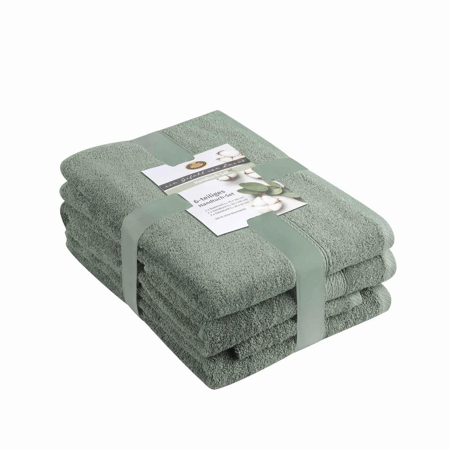 G?zze - Towel Set, 2 Hand Towels (50 x 100 cm), 2 Bath Towels (70 x 140 cm) and 2 Guest Towels (30 x 50 cm), 100% Cotton, 480 g/m? - Jade