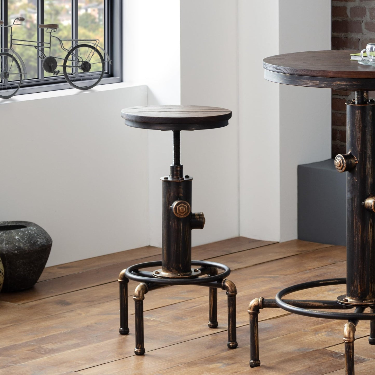 Julian Bowen Rockport Bar Stool, Pipework, Solid Wood - H75 x W42 x D42cm