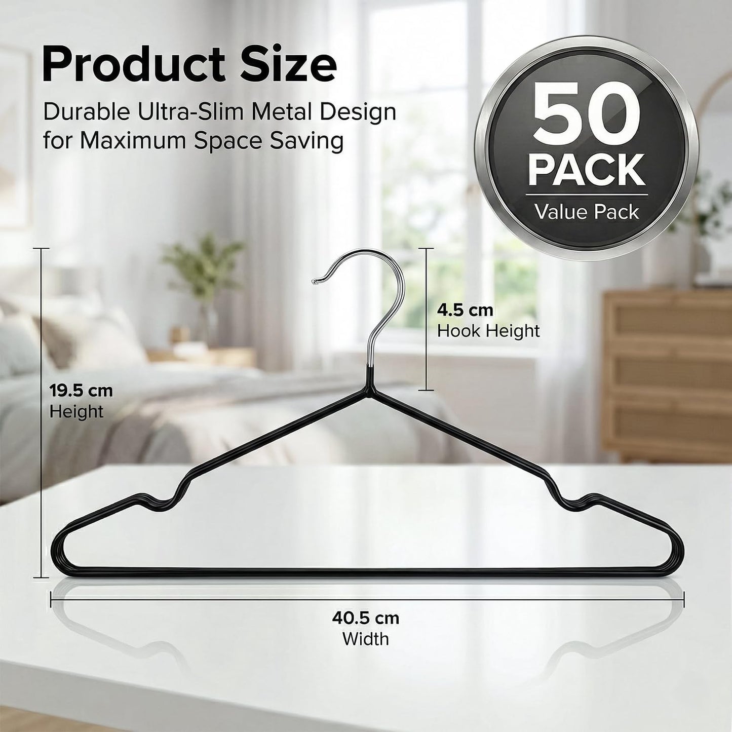 DrySmart 50 Pack Premium Rubber-Coated Metal Clothes Hangers – Heavy-Duty, Non-Slip, Space-Saving Coat Hangers for Adults, Ideal for Shirts, Suits