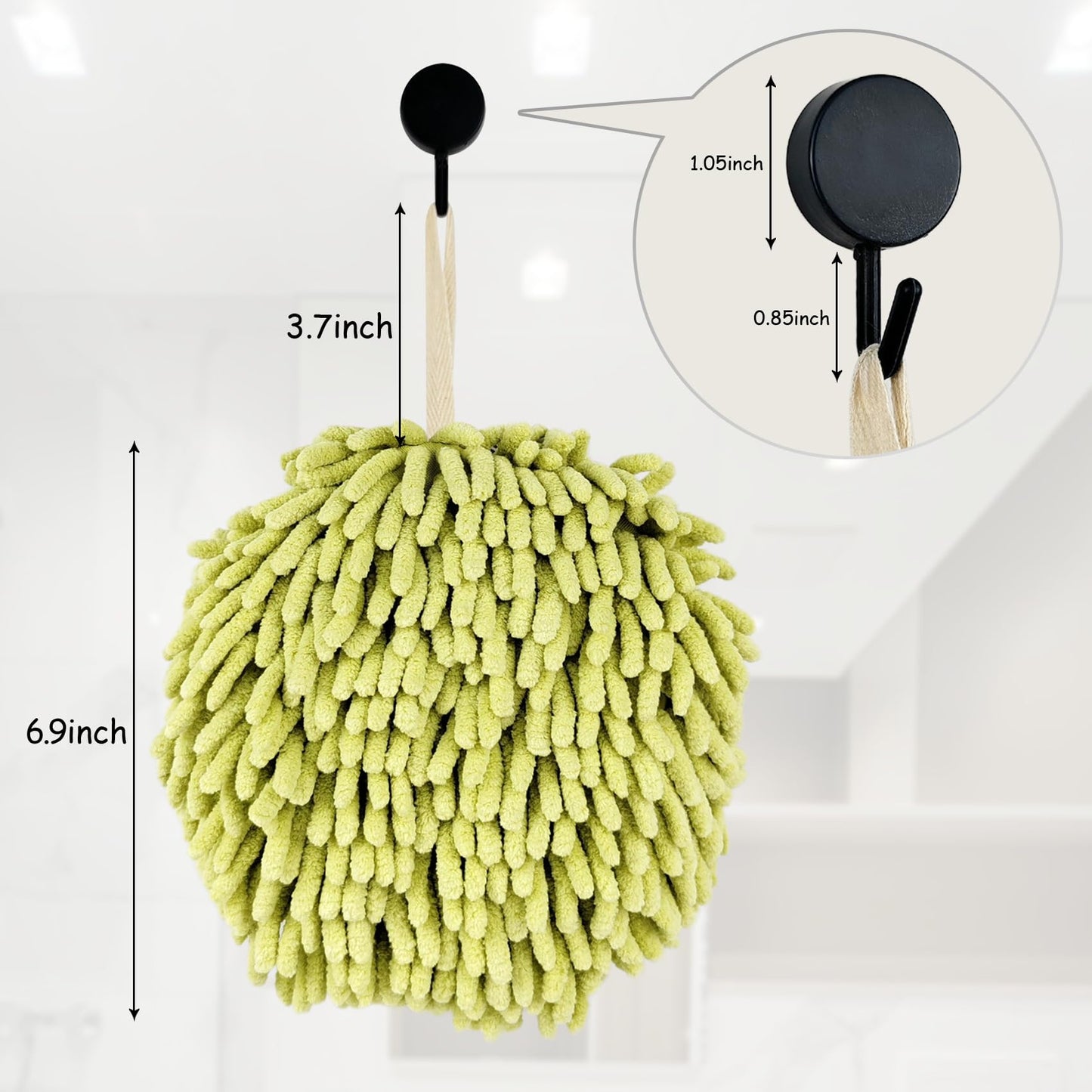 Fuzzy Ball Hand Towels, Set of 2, Chenille Quick Dry, 6.9inch(green)