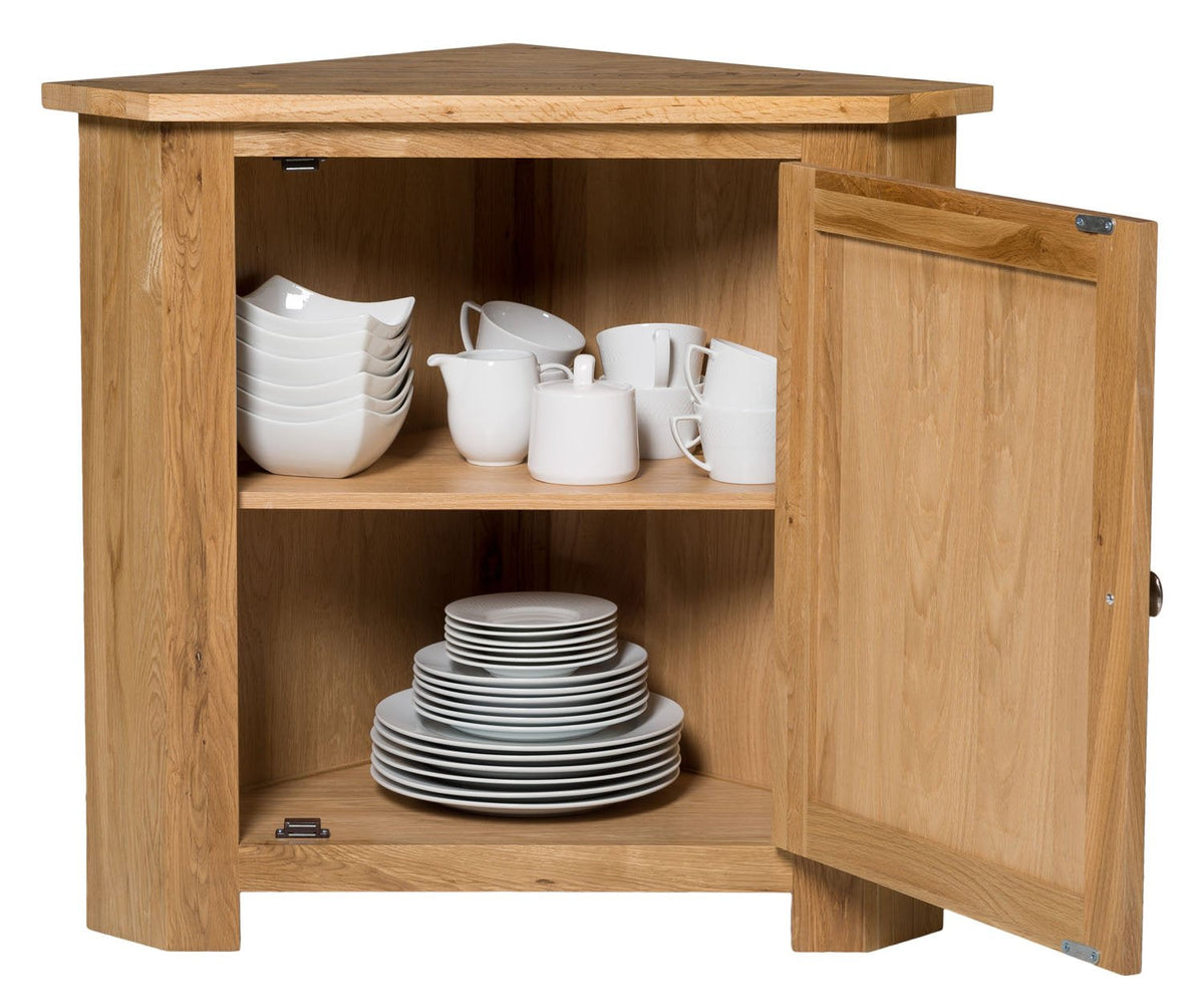 Hallowood Furniture Waverly 1-Door Low Corner Cupboard Oak Unit with Shelf