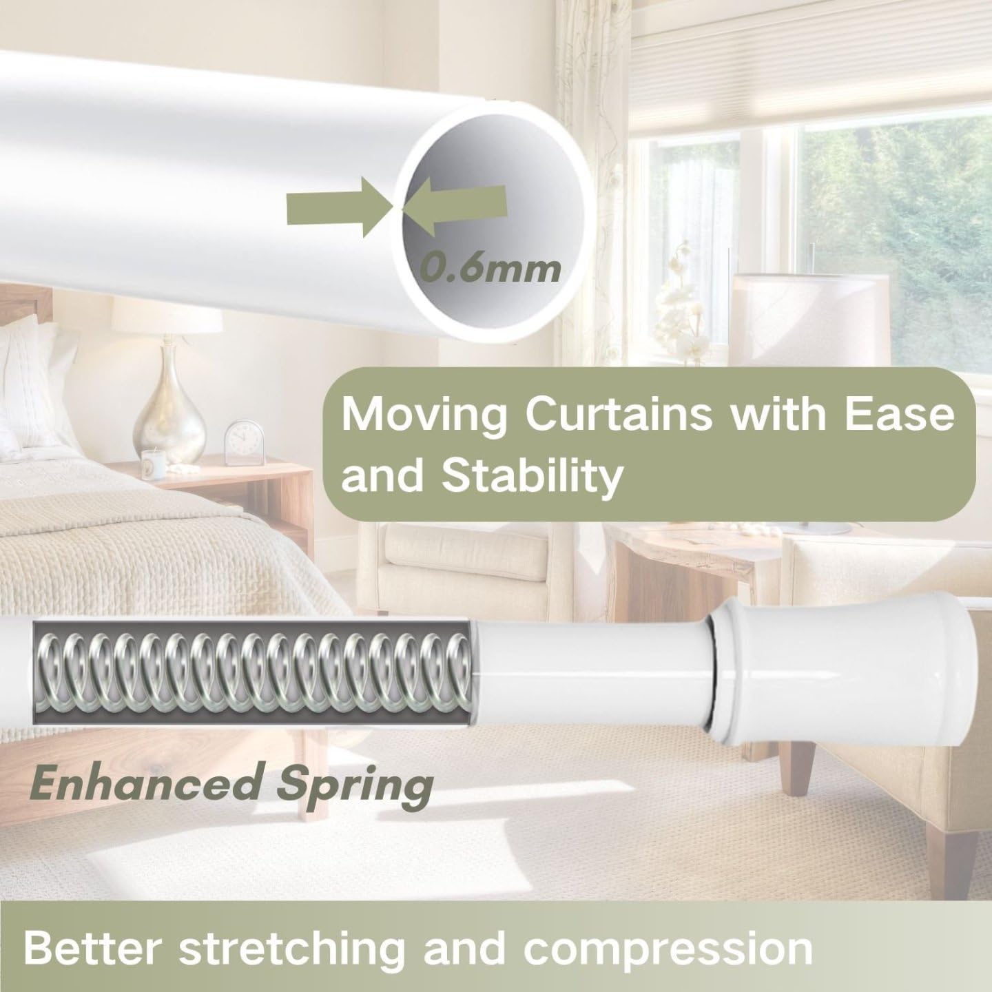 Extendable Shower Curtain Pole Non-Slip Shower Curtain Rod Tension Rod Adjustable Telescopic Curtain Poles No Drilling Shower Curtain Rail for