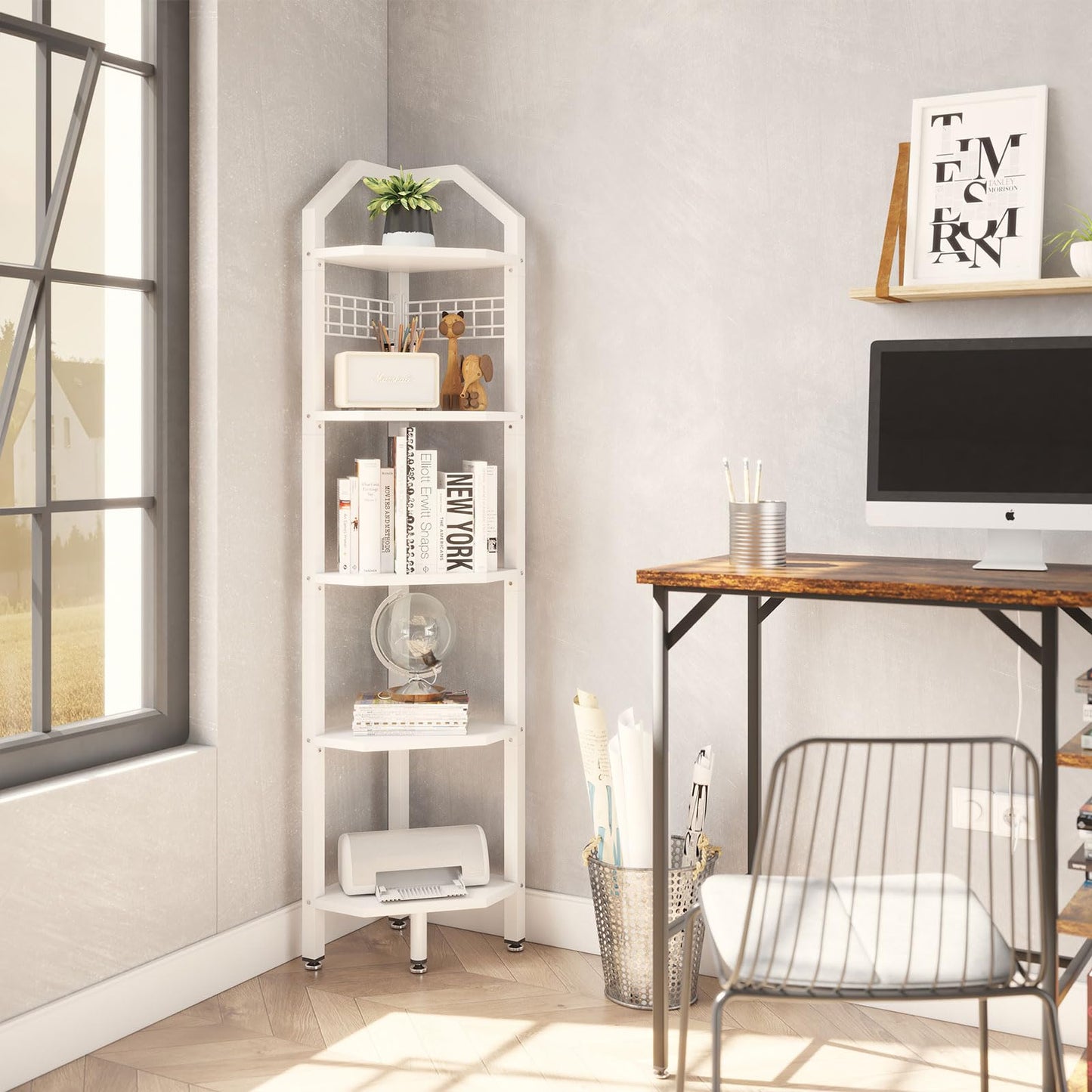 YMYNY 5 Tier Corner Shelf, Height 176CM Storage Shelf Unit Multi-Purpose Bookshelf Plant Stand, for Living Room, Bathroom, Kitchen, Bedroom, Office,