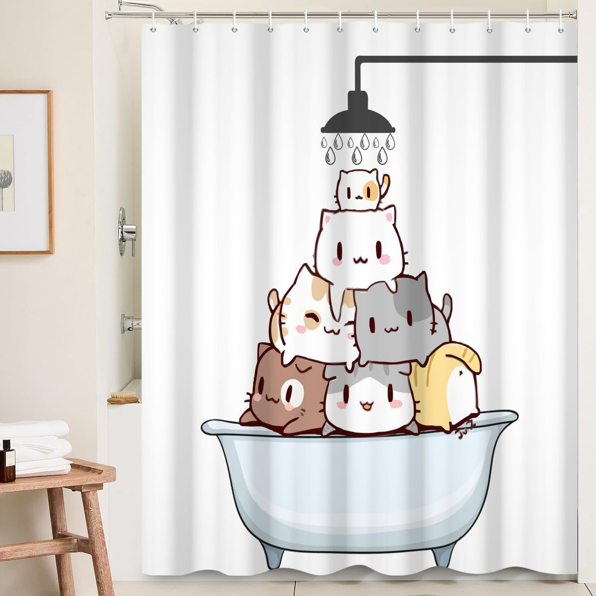 Ttincceer 71x71inch Cute Cat Shower Curtain Cartoon Cat in Bathtub Shower Bath Curtain Waterproof Funny Animal Pets Shower Curtains Washable Bathtub
