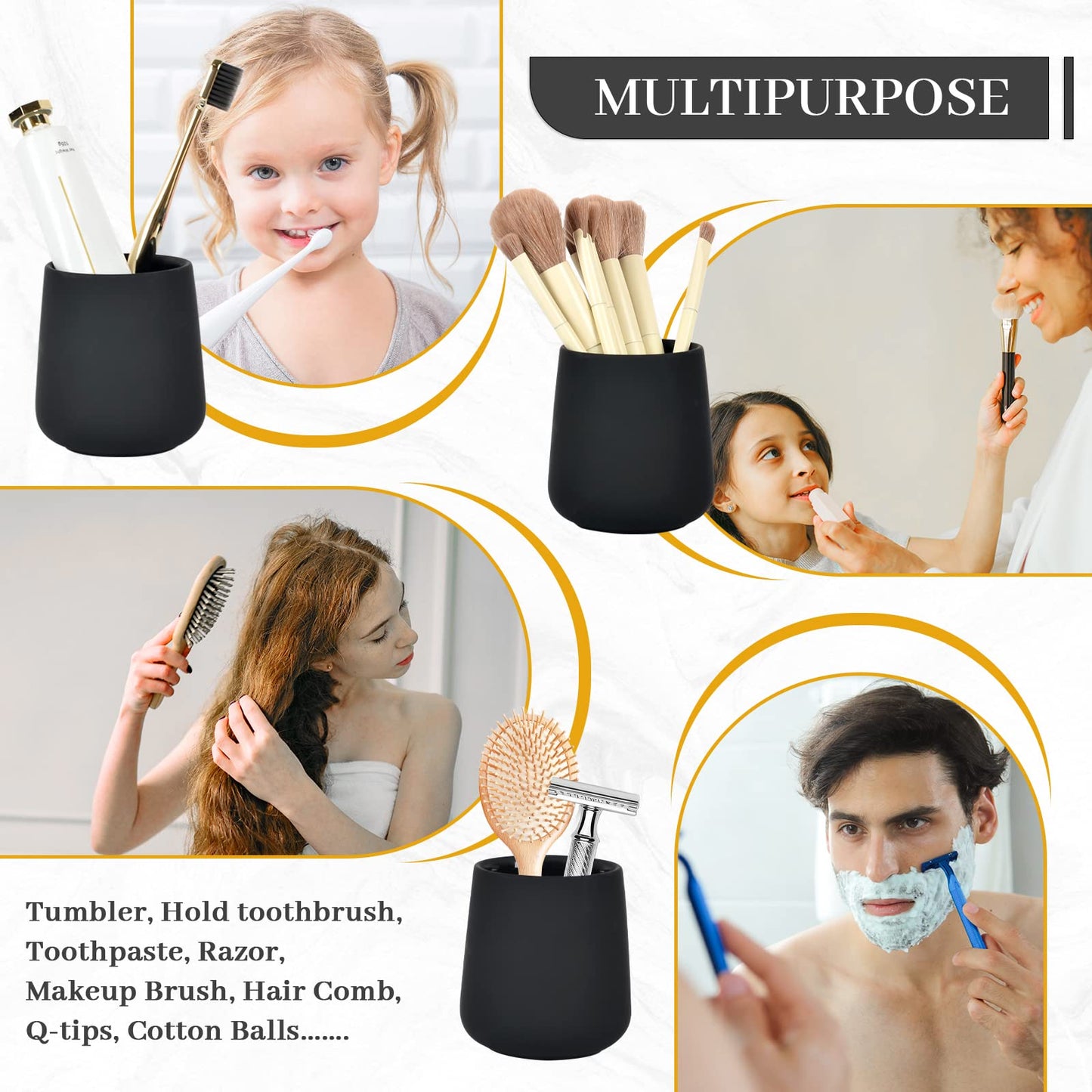 BosilunLife Black Bathroom Accessory Set - 3 pcs Ceramic Bathroom Soap Dispenser Set Farmhouse Bathroom Counter Decor Set Accessories