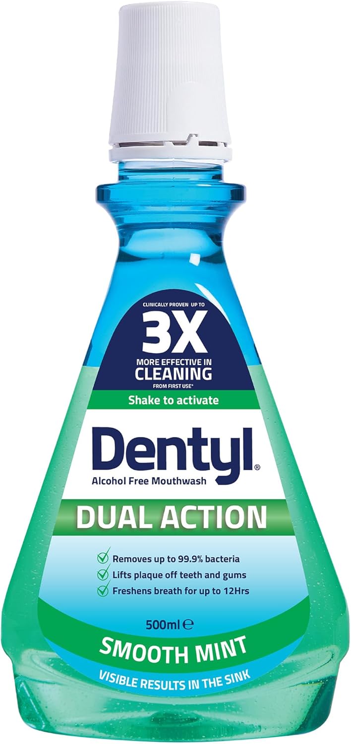 Dentyl Dual Action Smooth Mint Plaque-Reducing CPC Mouthwash, 500ml. New but scruffy bottle