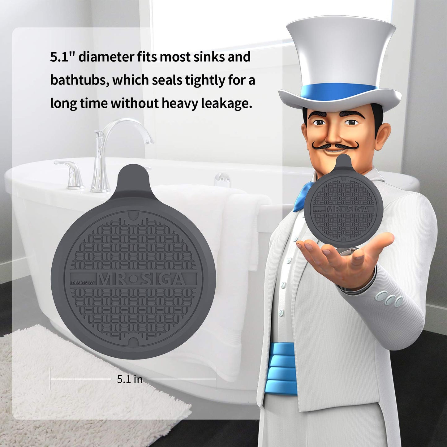 MR.SIGA Silicone Bathtub Stopper, Drain Stopper for Shower, Sink, 3 Pack