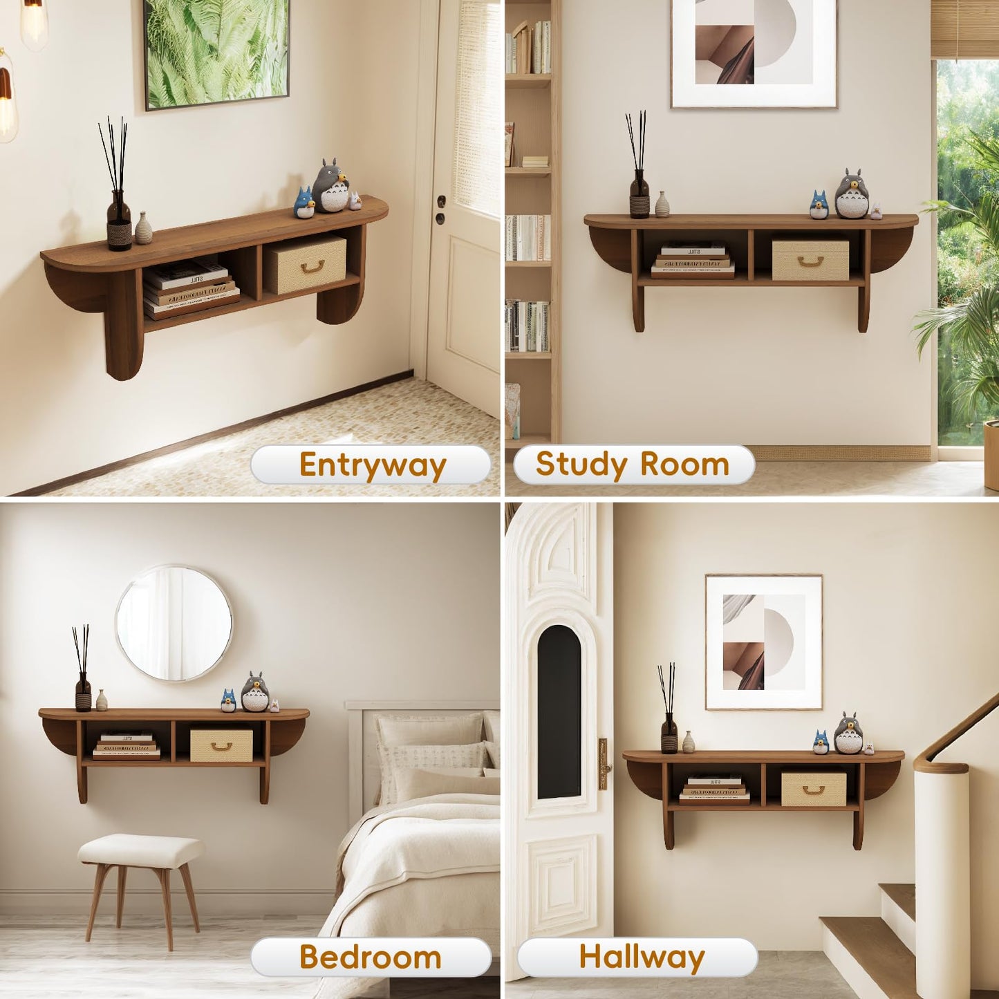 Pmnianhua Floating Solid Wood Console Table, Wall Mounted Narrow Entryway Table with Storage Shelf