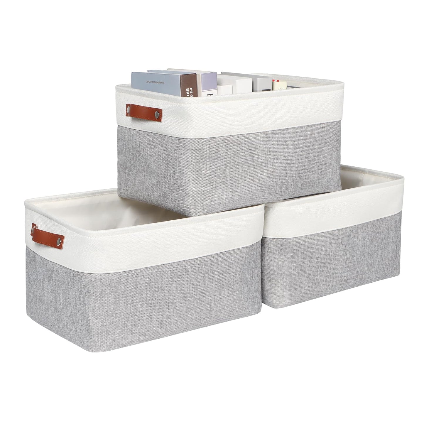 Syeeiex Large Storage Baskets for Shelves with Leather Handle