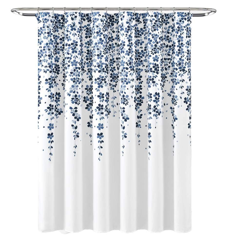 Lush Decor Weeping Flower Shower Curtain-Fabric Floral Vine Print Design, 72" x 72", Navy & Blue