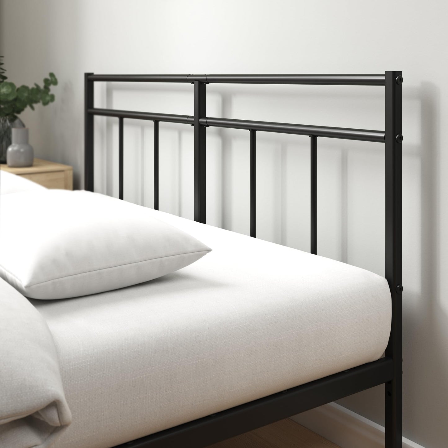 Zinus Elias Single Bed Frame  Bed 90x190 cm  30cm Height Metal Bed Frame with Headboard  Platform bed frame with steel slat support  Modern