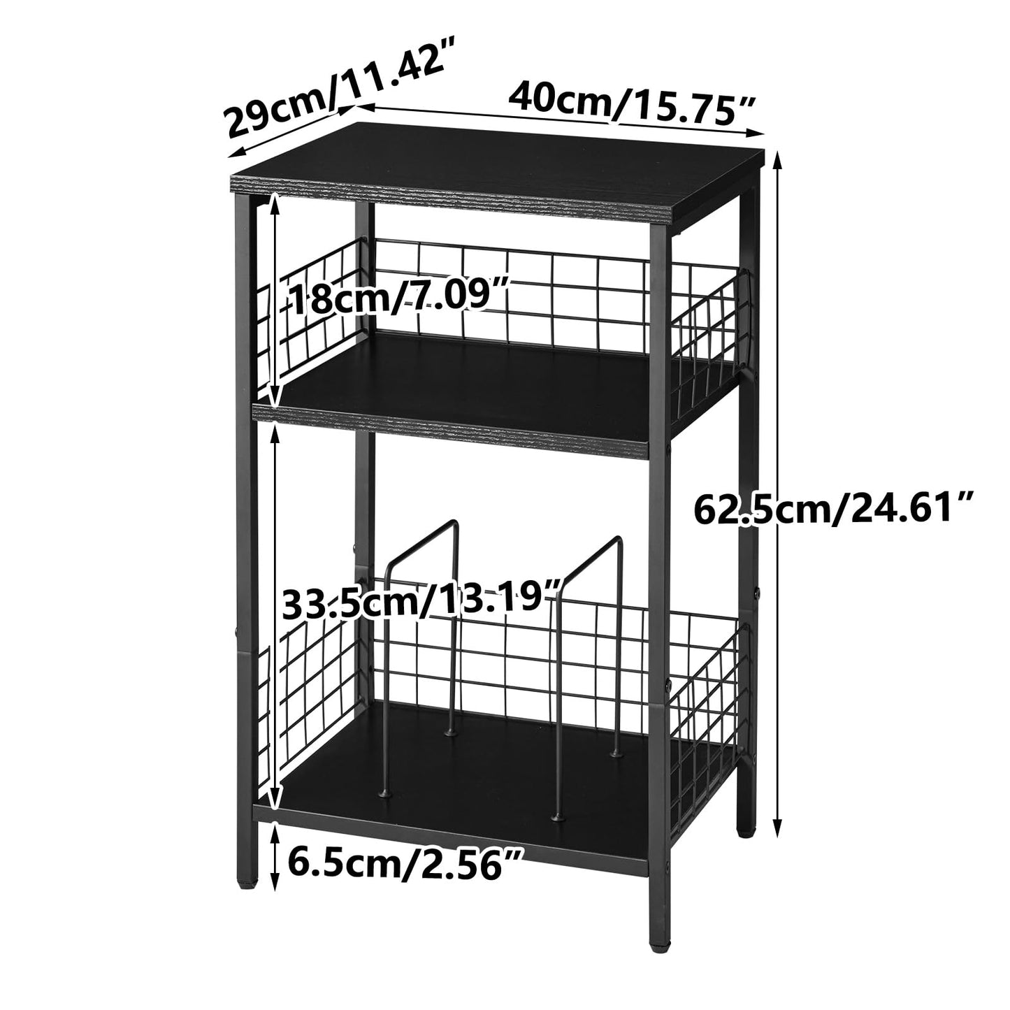 YMYNY 3 Tier End Table, Record Player Stand with Storage, Industrial Tall Side Table, Small Bookshelf, Bookcase, Display Rack, Telephone Table for