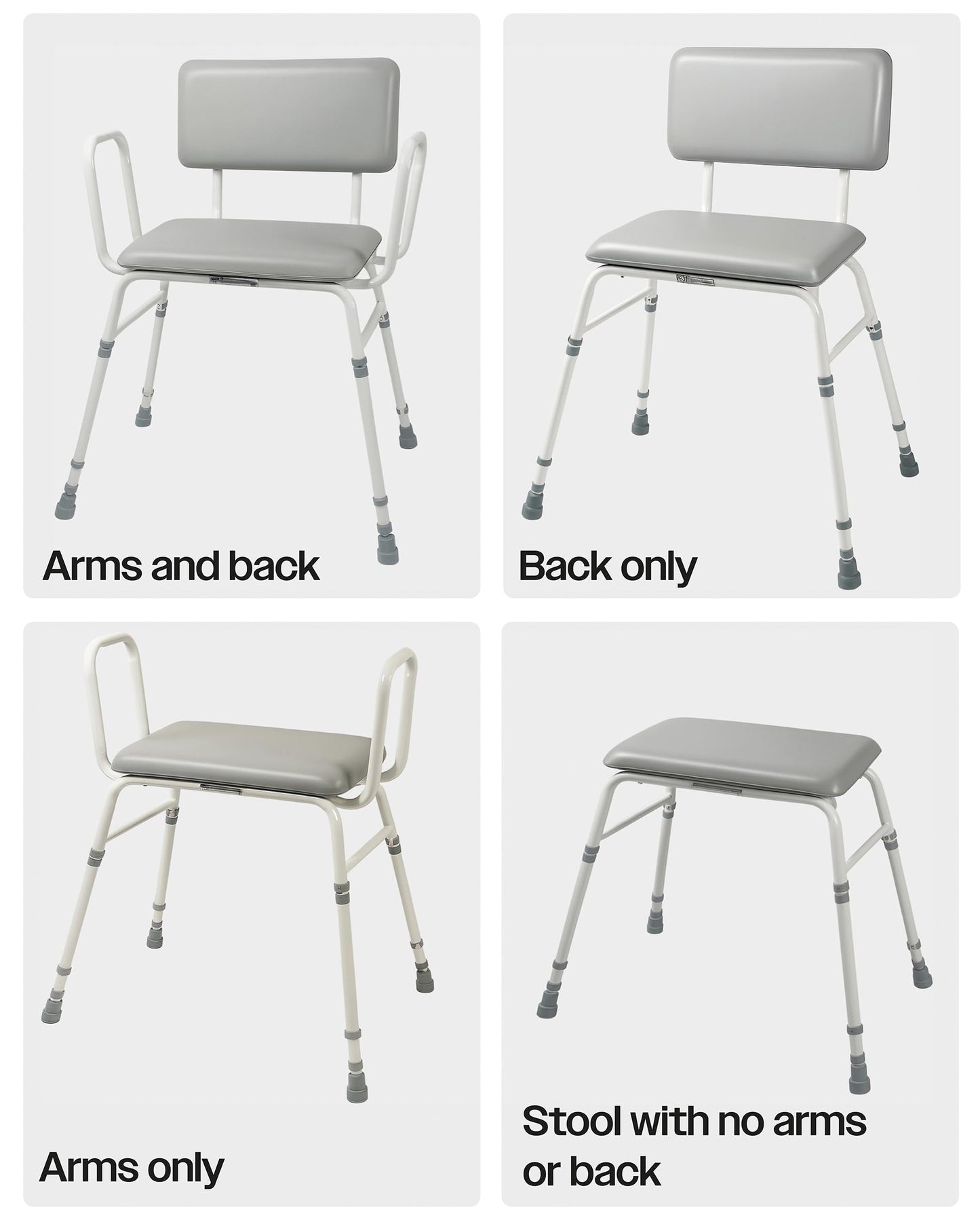 Aidapt 4in1 Bariatric Perching Stool. Padded Back Extra Wide Seat, Height Adjustable,254kg Weight Limit