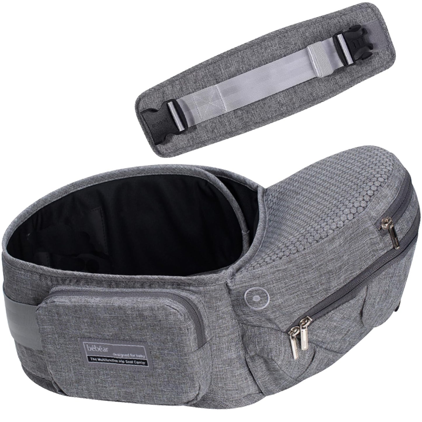 Bebamour Baby Carrier Hip Seat 0-36 Months Lightweight 3 in 1 Baby Carrier Newborn to Toddler HipSeat (with Waist Extender, Fold Series, Noble Grey)