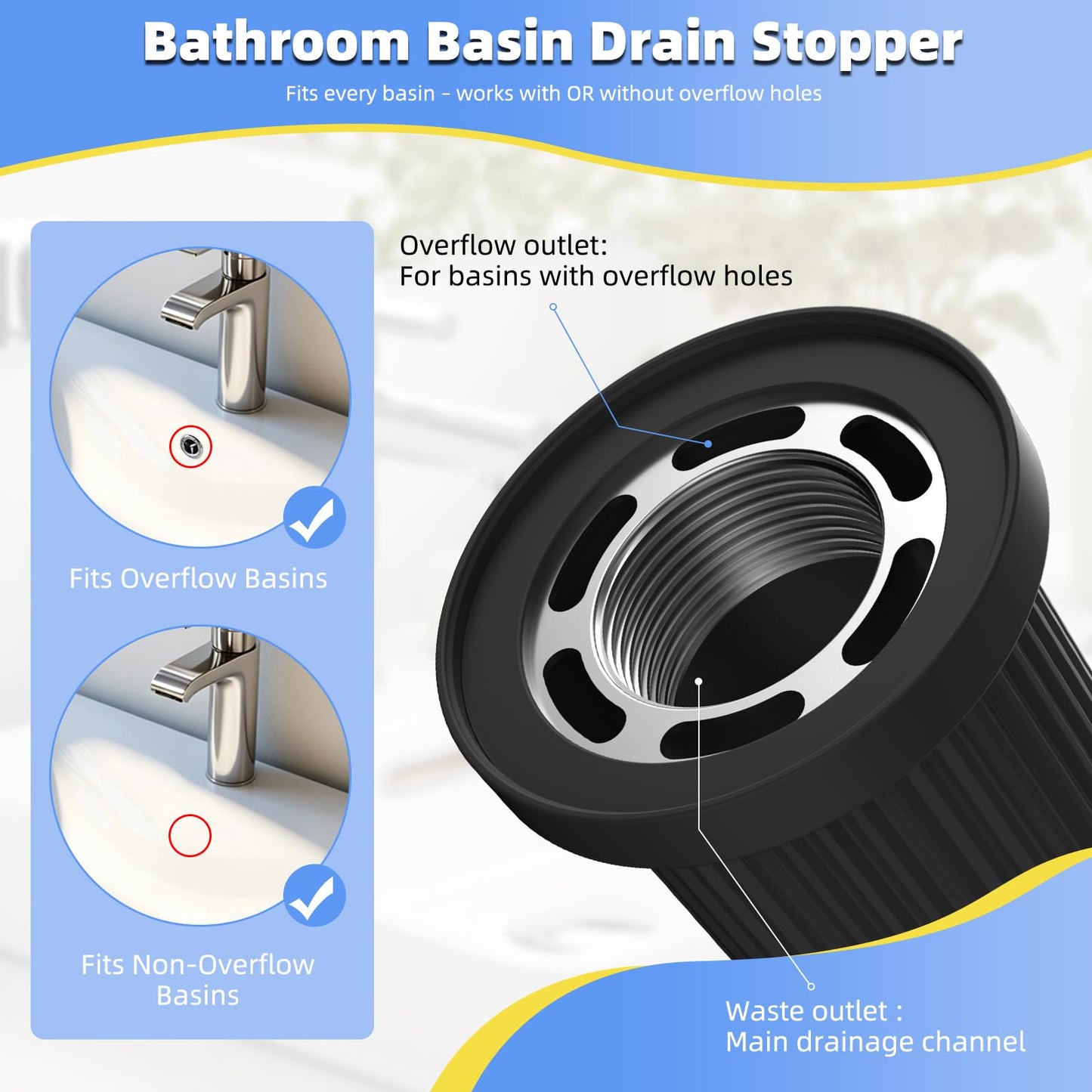 Hibbent Pop Up Basin Waste, Fit Slotted & Unslotted Basins, Brushed Nickel