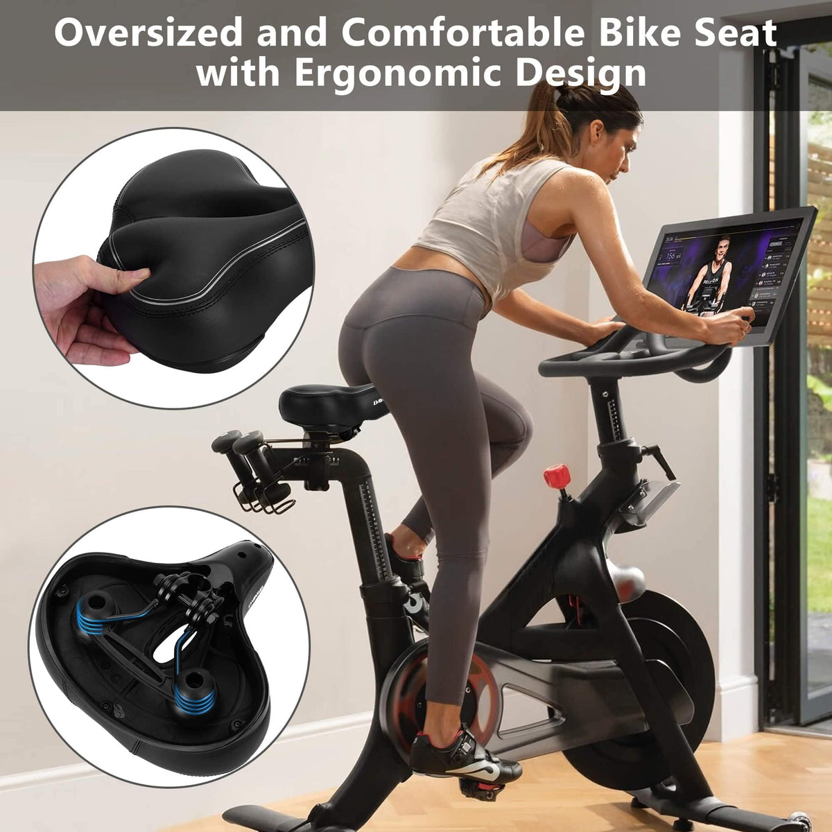 DAWAY C30i Comfortable Oversized Bike Seat - Memory Foam Padded Exercise Bicycle Saddle for Peloton, Stationary, Mountain, Road Bikes - Extra Wide