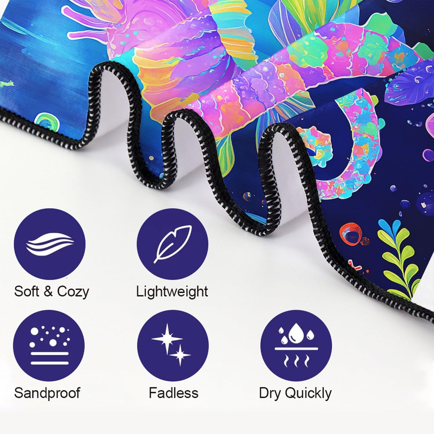 YISUMEI Purple Seahorse Beach Towels for Adults Extra Large 180 x 90 cm, Microfibre Lightweight Quick Dry Towel for Swimming Pool Cruise Travel
