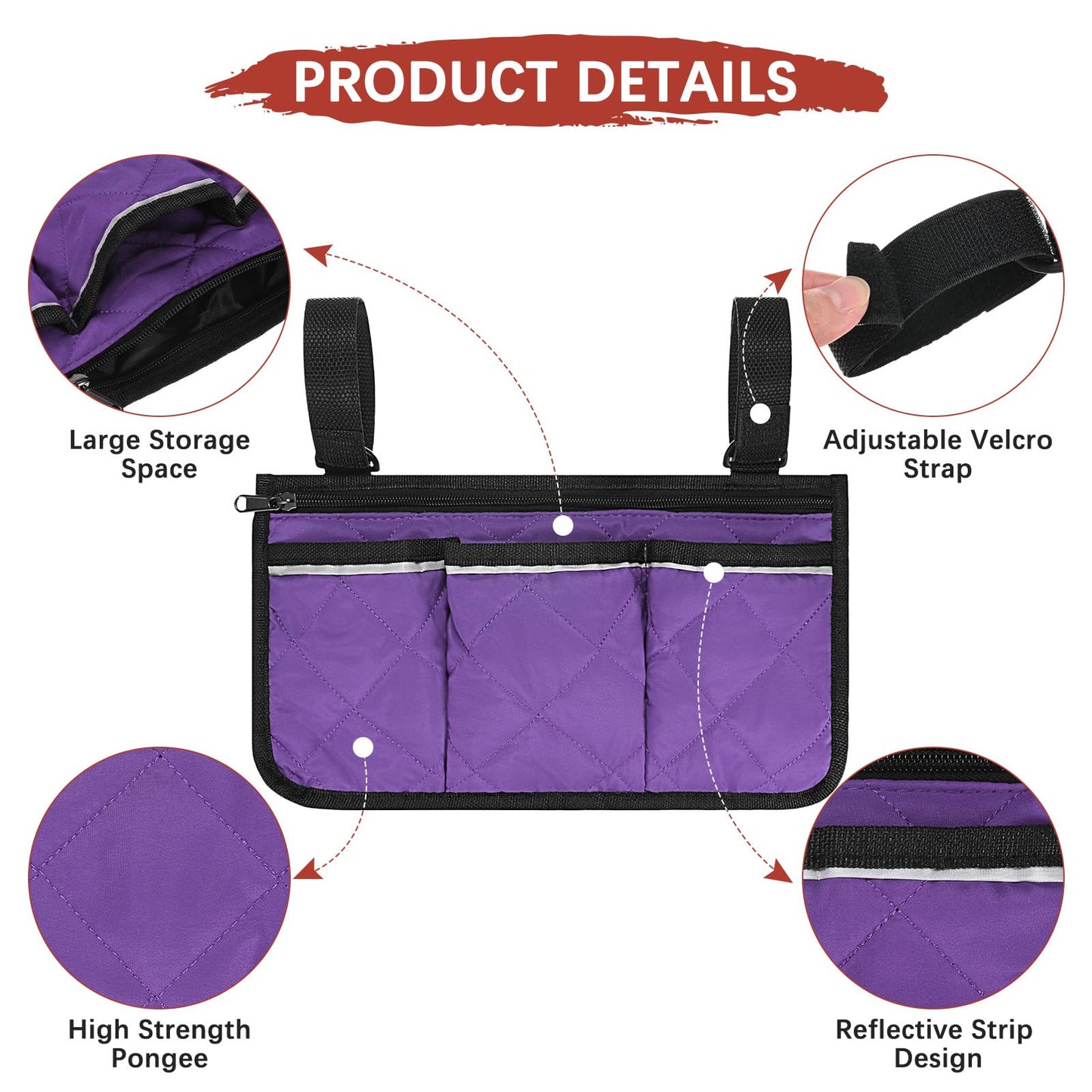 TIXIPEM 1-Pack Beach Chair Armrest Bag 12.8"x7" Polyester, Wine Red