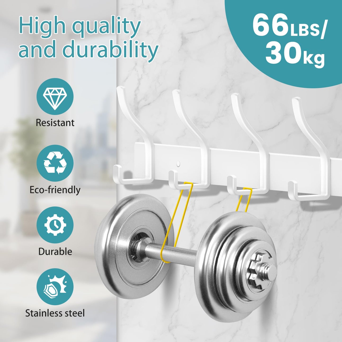 MEIJO Coat Hooks Wall Mounted Stainless Steel, White Coat Rack Wall Mounted with 8 Hooks Heavy Duty Coat Hooks for Door, Bathroom, Bedroom, Kitchen