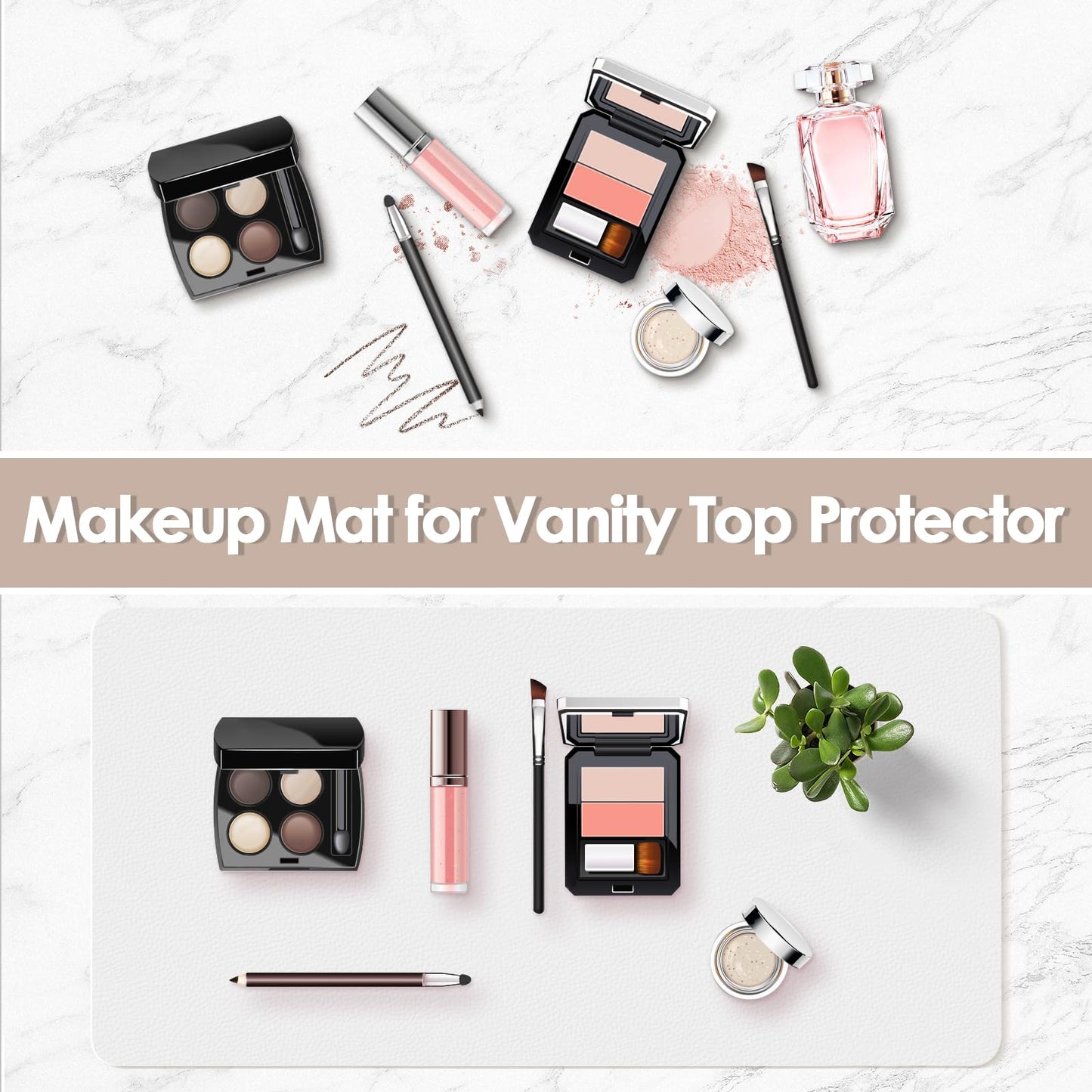 Dressing Table Mat Protector for Makeup Vanity, 60x30cm, White and Khaki