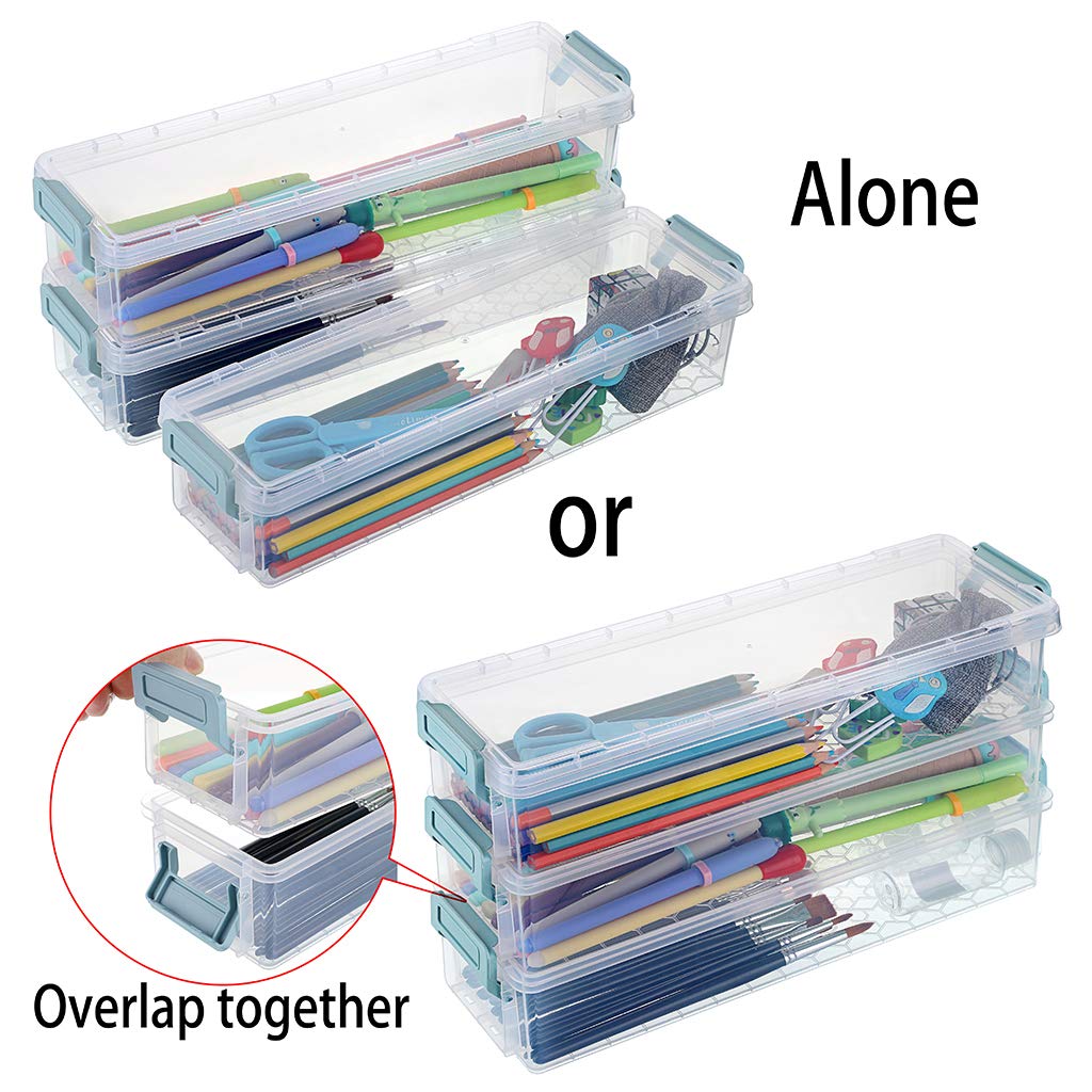 SUMTree 3 Pack Plastic Clear Storage Containers with Grey Clip 1.5L (Blue)