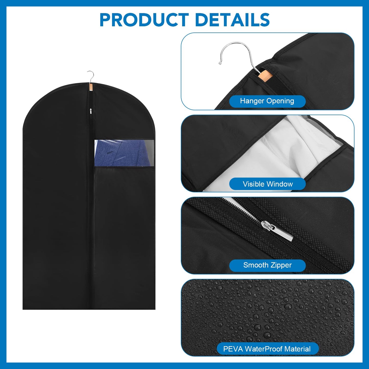 6 Pack Suit Bags PEVA Garment Bags Clothes Covers Suit Protector 60cm*100cm