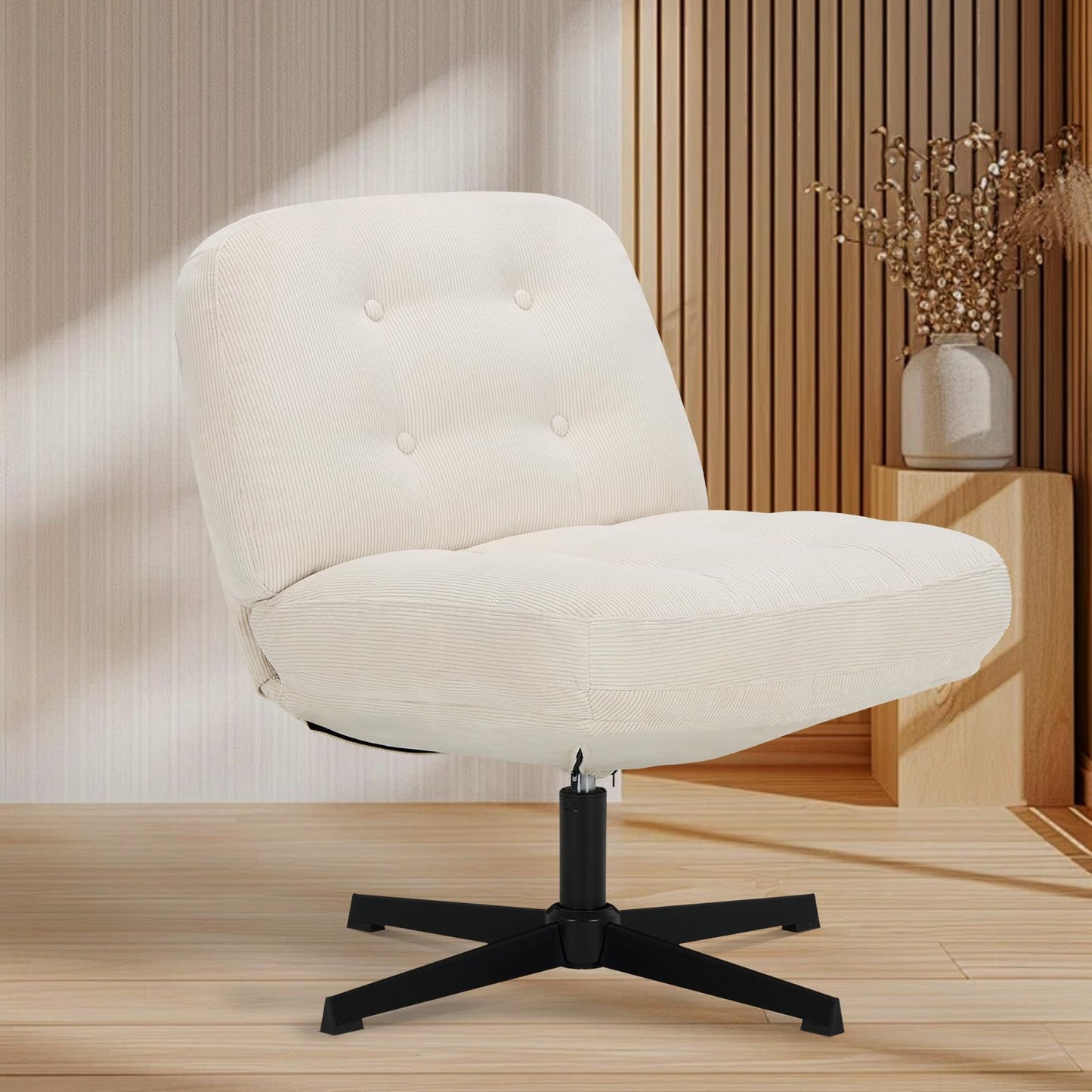 COLAMY Ergonomic 360° Swivel Office Chair for Home - Thick Cushioned Desk Chair with Pet-Friendly Corduroy Fabric, Ideal for Cross-Legged Sitting