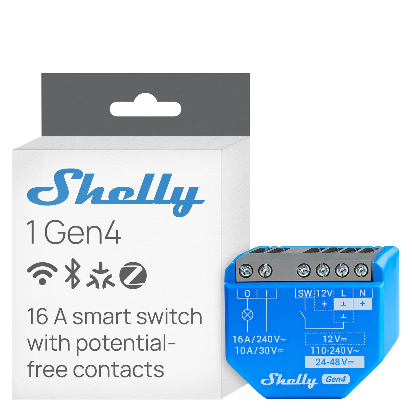 Shelly 1 Gen4 - Wi-Fi Smart Relay Switch, 1 Channel, 16A, Dry Contacts, Home Automation, Garage Door Remote Control, No Hub Required, Matter
