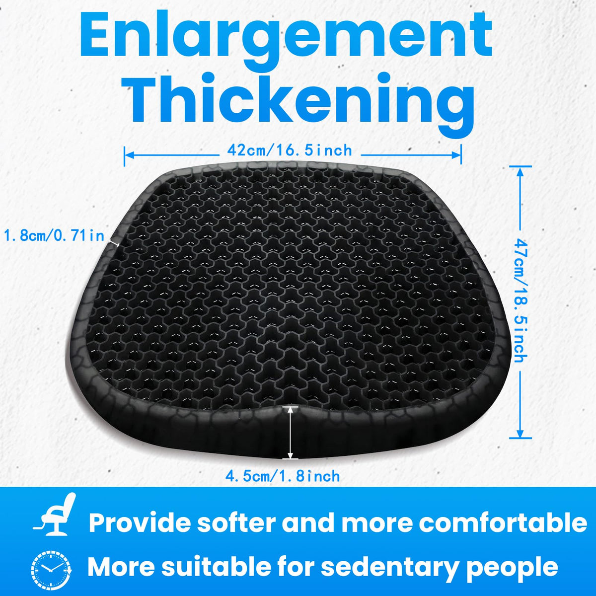 Wenisuow Gel Cushion for Sitting, Thick Gel Seat Cushion with Cover, Black