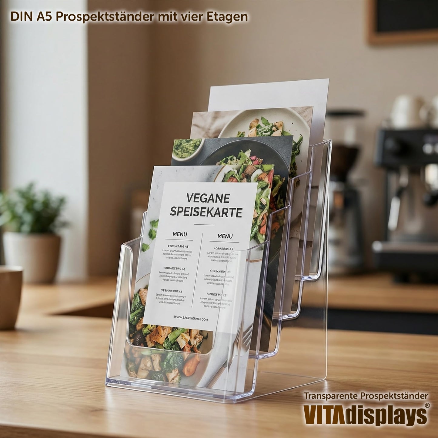 DIN A5 Table Brochure Stand with Four Levels, Flyer Stand, Transparent Flyer Holder and Brochure Holder, Leaflet Stand