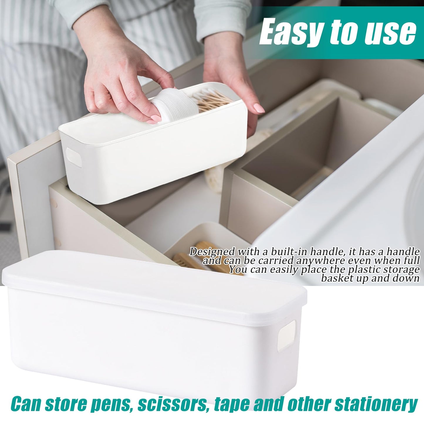 Bailtouk 2 Pcs Small Storage Box with Lid, White Plastic Storage Boxes
