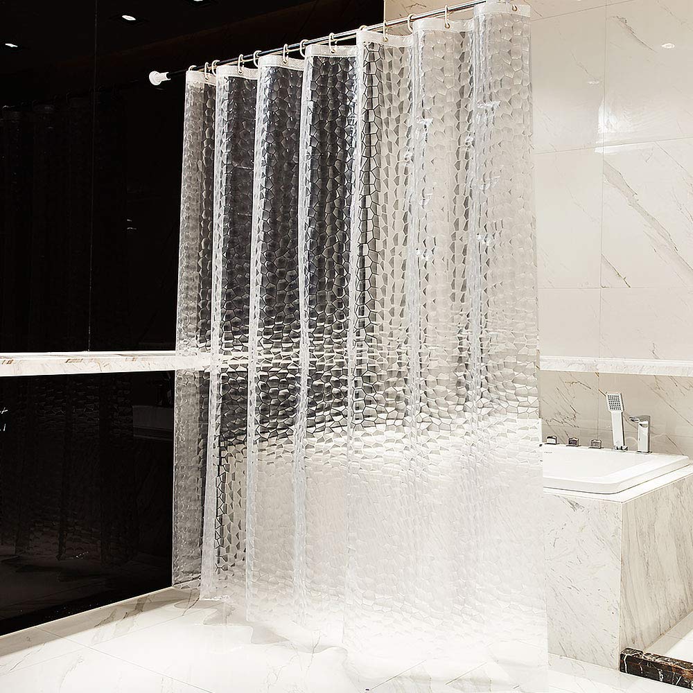 OTraki Shower Curtain 200 x 200cm Weighted Bath Curtain Waterproof 3D Semi Transparent EVA Heavy Duty Long Clear Bathroom Shower Curtain Liner with 13