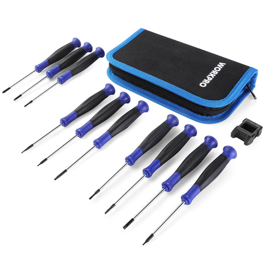 WORKPRO Precision Screwdriver Set 10-Piece, Cr-V Steel Small Screwdrivers Set, with Phillips, Slotted and Torx Tip, Organized in Zip Case, Ideal for