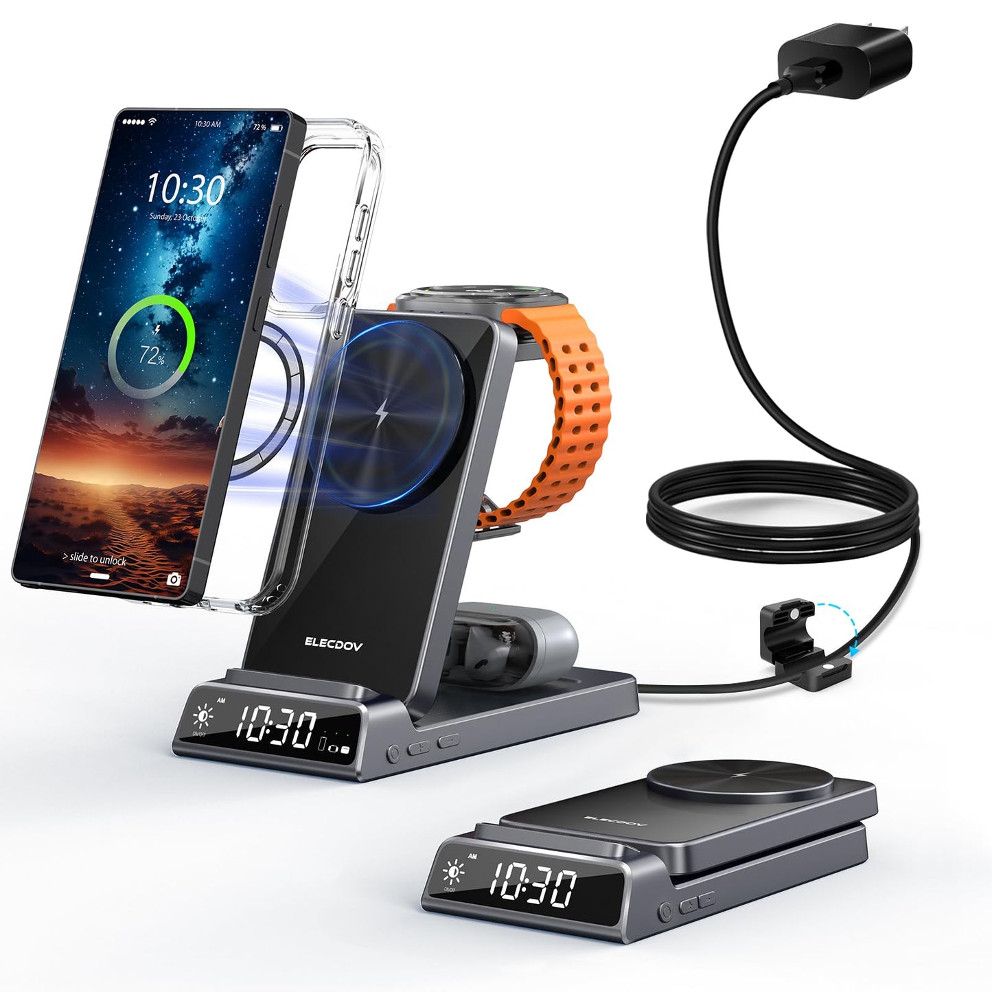 Magnetic Wireless Charger for Samsung, 3 in 1 Mag Safe Charging Station for Samsung Galaxy Z Fold/Flip 7/S25 Ultra/S24, Foldable Charger for Samsung
