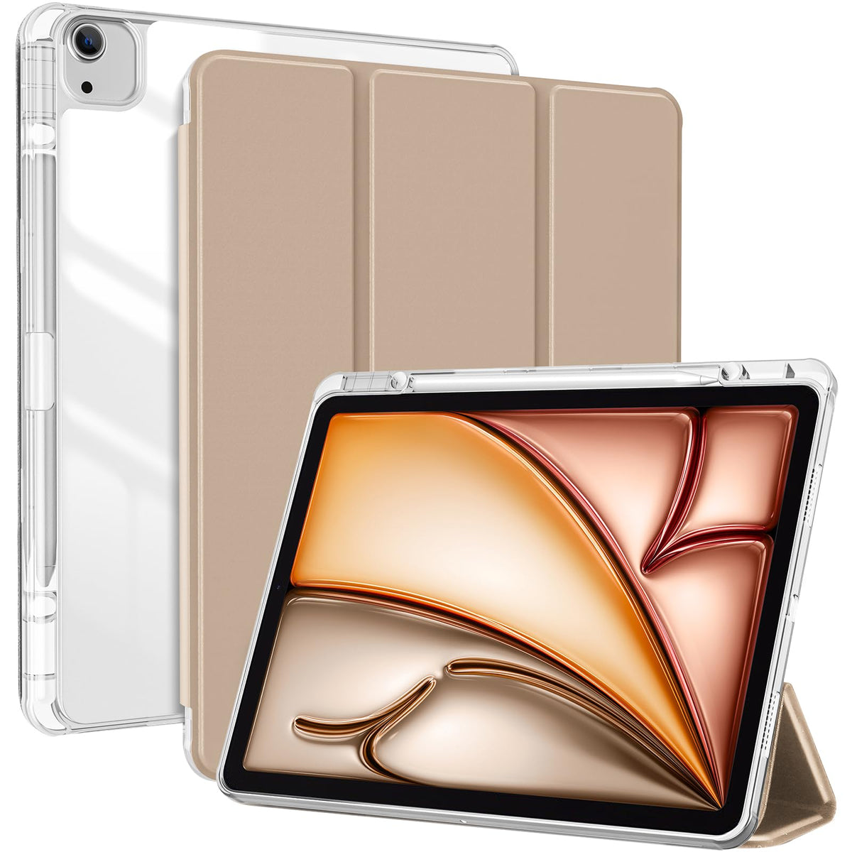 ProCase for iPad Air 13 Inch Case M3 2025/ M2 2024 With Pencil Holder, Hybrid Smart Cover iPad 13 Air M3 M2 Case with Clear Transparent Back, Support