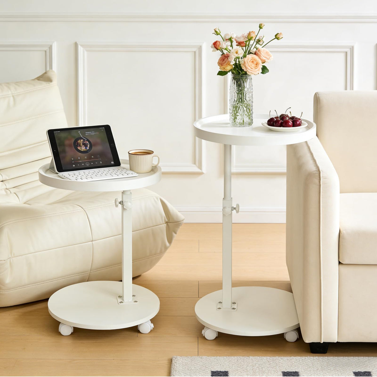YYW C Shaped End Table Adjustable Height, Couch Tables that Slide Under for Small Spaces, 360°Swivel TV Tray Table