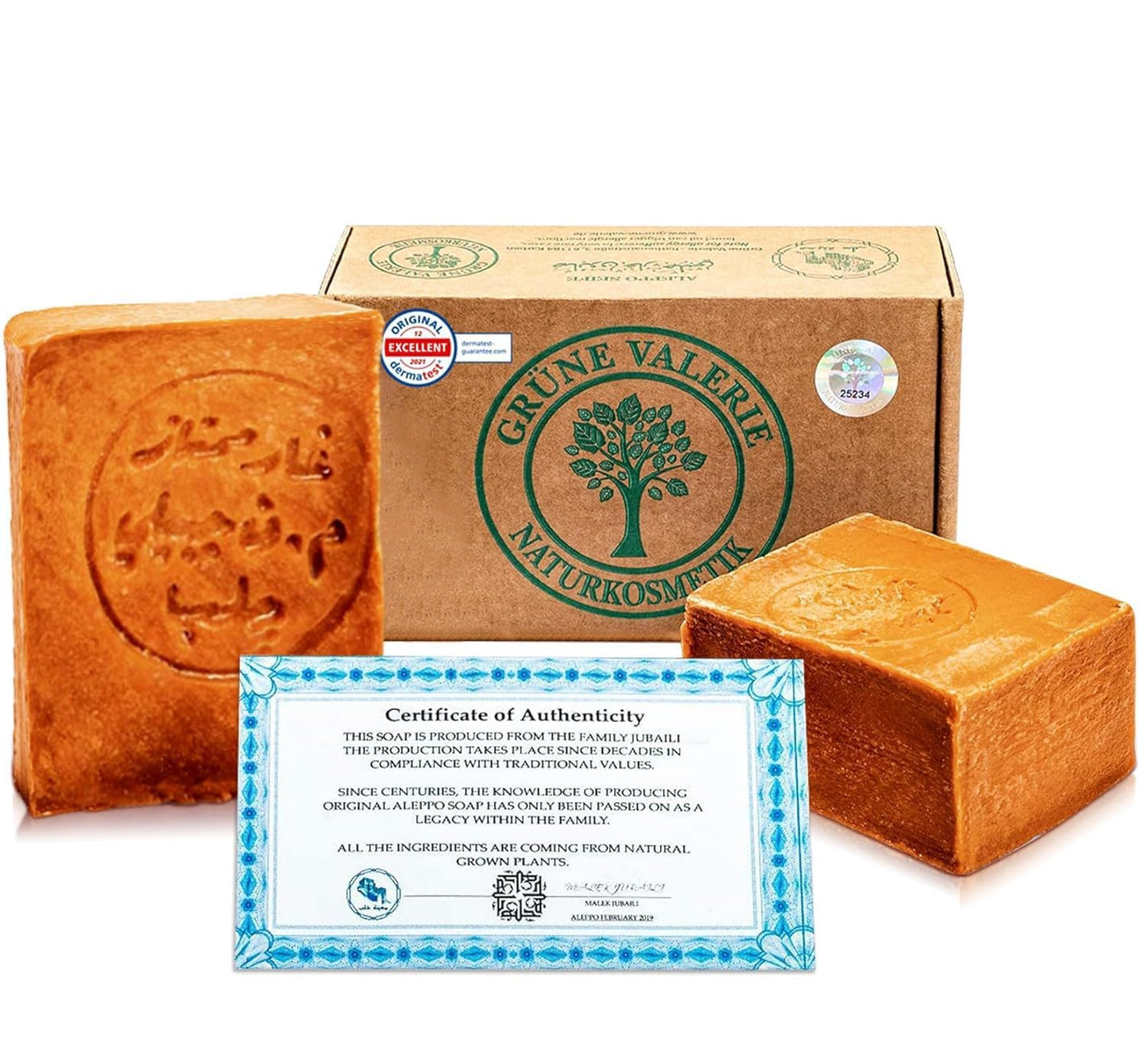 Original Aleppo soap ? 2 x 200g with 60% olive oil 40% laurel oil - PH value 8 - Detox properties - vegan natural product - handmade - matured over 6
