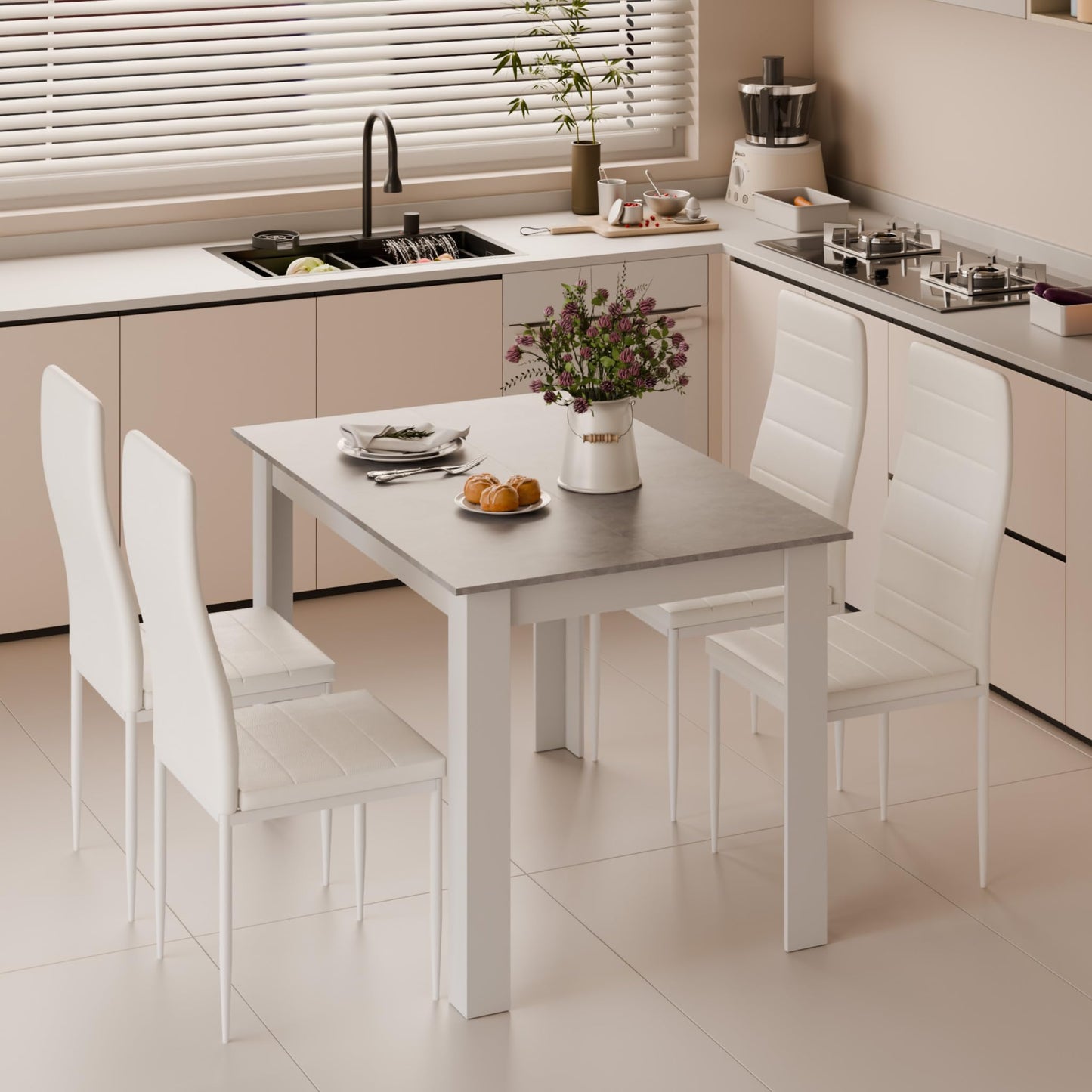 Mondeer Dining Table, Kitchen Table for 4 People, 120W x 80D x 75H cm